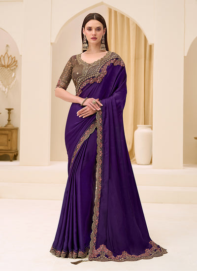 Royal Purple Designer Embroidery Saree