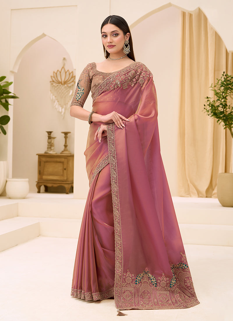 Blush Pink Designer Embroidery Saree