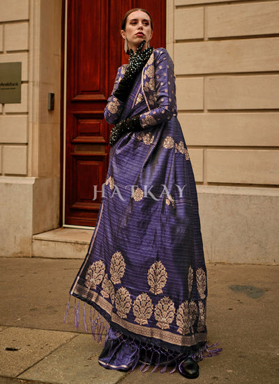 Purple Handloom Woven Silk Saree
