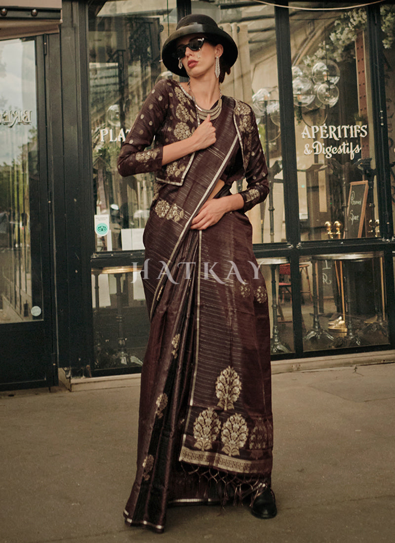 Brown Handloom Woven Silk Saree