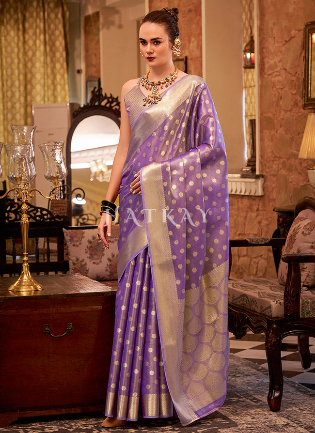 Purple Handloom Woven Silk Saree