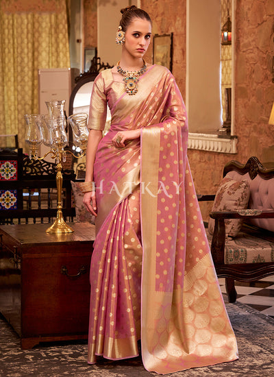 Pink Handloom Woven Silk Saree