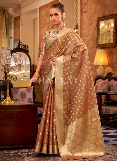 Peach Handloom Woven Silk Saree