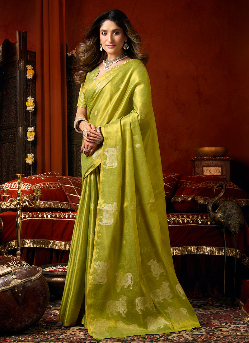 Buy Lime Green Silk Saree 