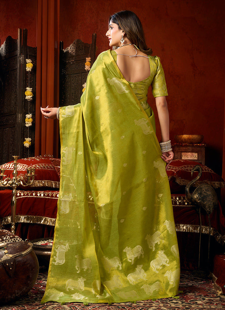 Buy Lime Green Silk Saree In UK