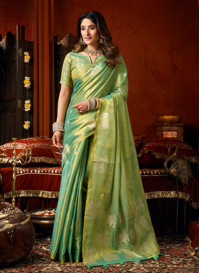 Sea Green Designer Brocade Silk Saree