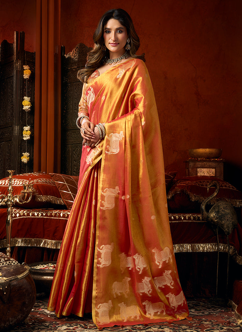 Buy Orange Brocade Saree