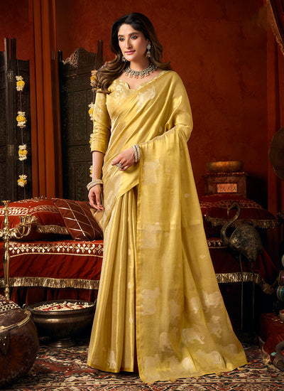 Yellow Designer Brocade Silk Saree