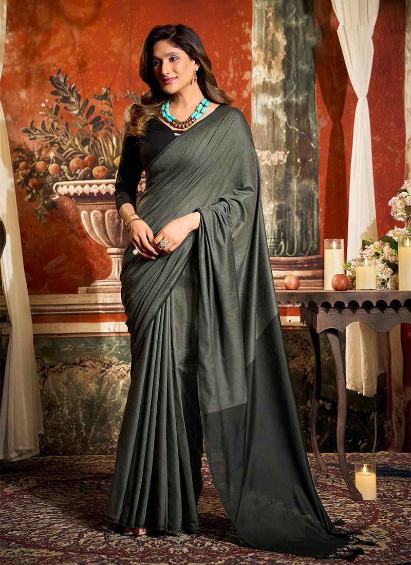 Ash Grey Festive Cotton Saree