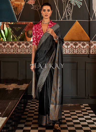 Black And Magenta Silk Saree