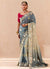Grey And Red Embroidery Silk Saree