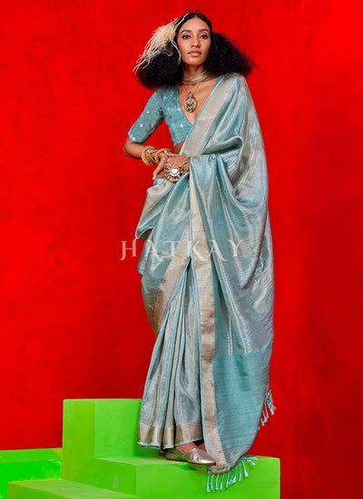 Sky Blue Handloom Silk Saree