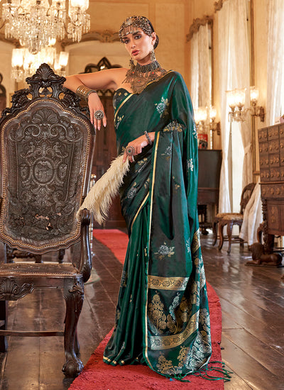 Dark Green Handloom Weaving Silk Saree