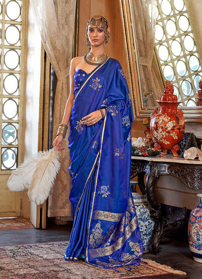 Blue Handloom Weaving Silk Saree