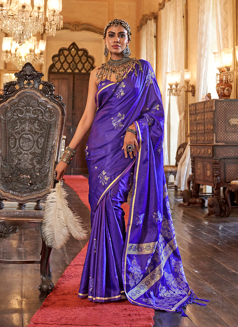 Purple Handloom Weaving Silk Saree