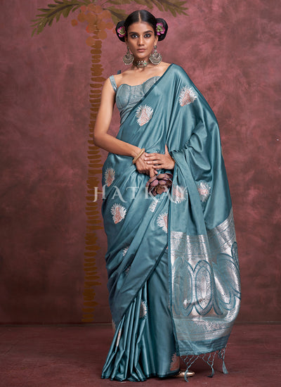 Blue Handloom Weaving Silk Saree