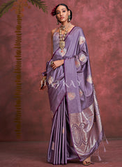 Purple Handloom Weaving Silk Saree