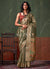 Green And Red Zari Brocade Woven Handloom Silk Saree