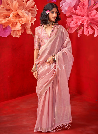 Pink Floral Printed Handloom Silk Saree