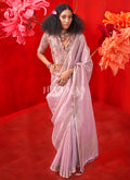 Lilac Purple Floral Printed Handloom Silk Saree