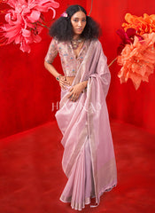 Lilac Purple Floral Printed Handloom Silk Saree