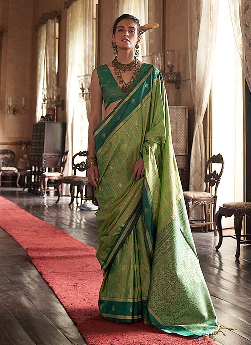 Green Two Tone Handloom Silk Saree