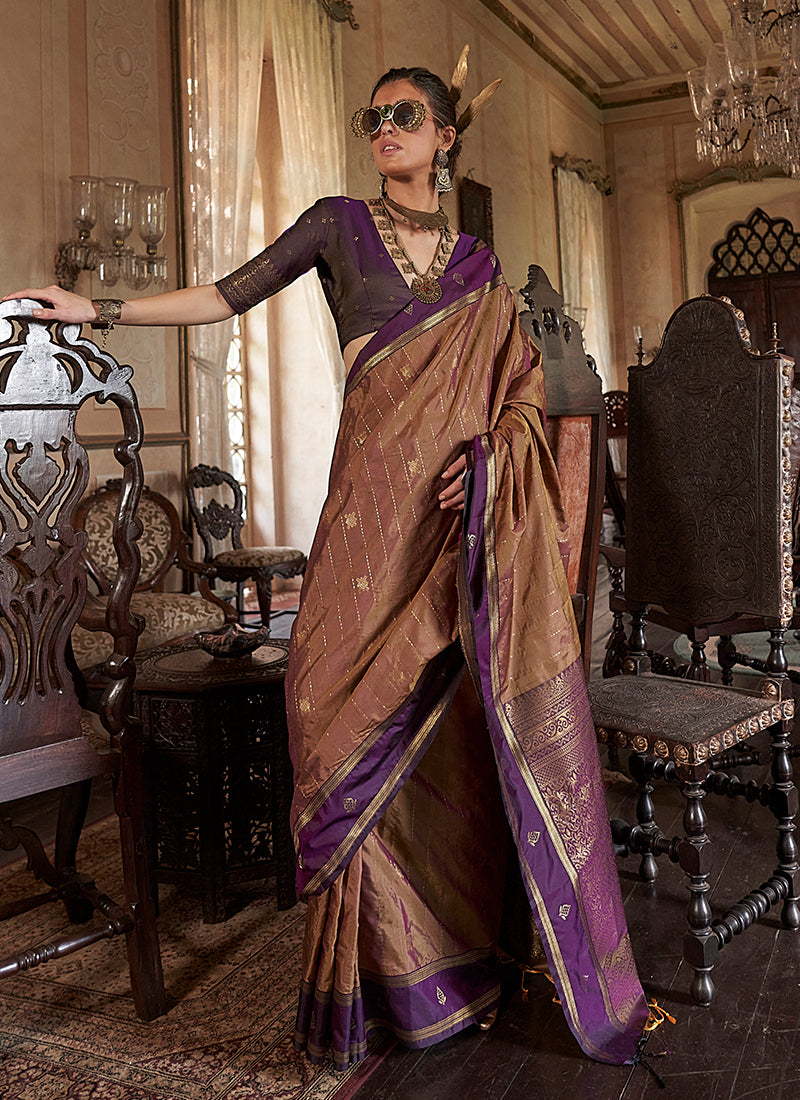 Purple and Brown Handloom Silk Saree