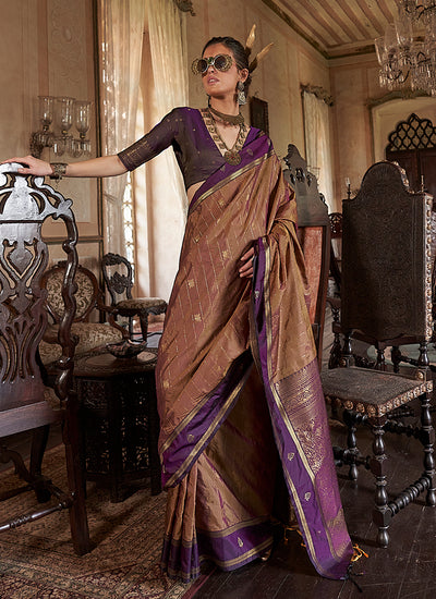 Purple and Brown Handloom Silk Saree