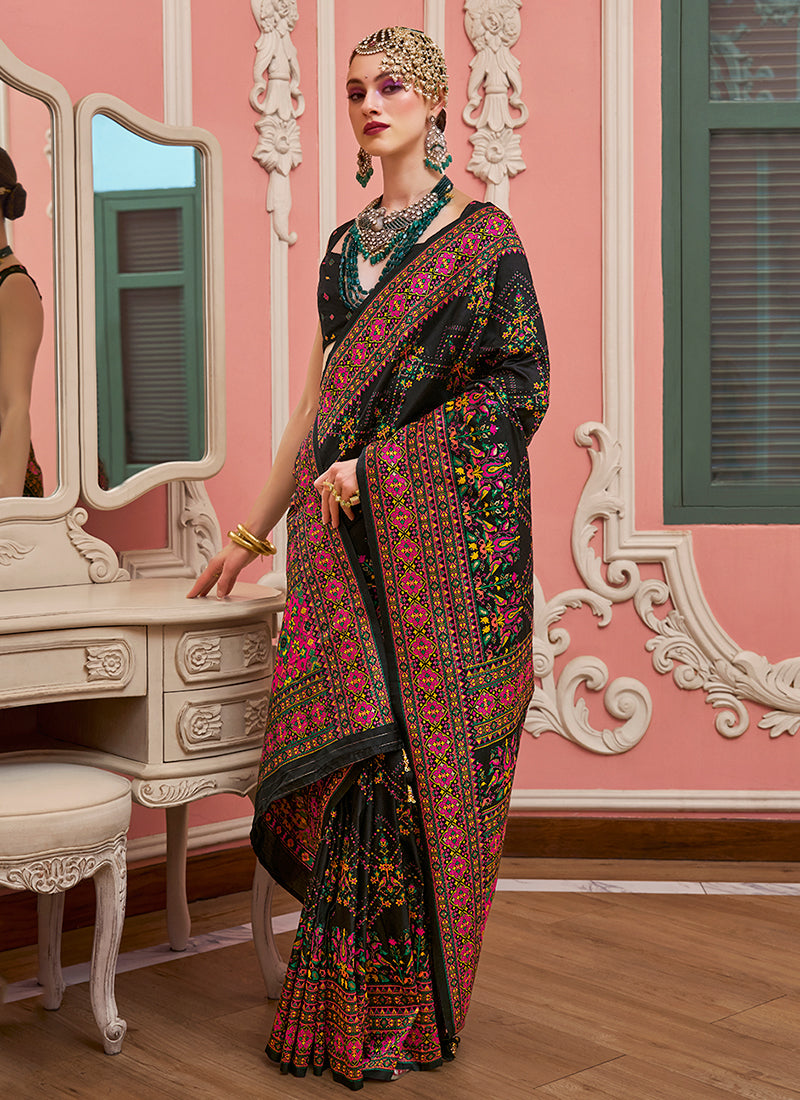 Black Kashmiri Banarasi Silk Saree