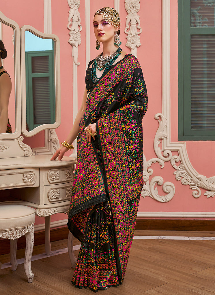 Black Kashmiri Banarasi Silk Saree