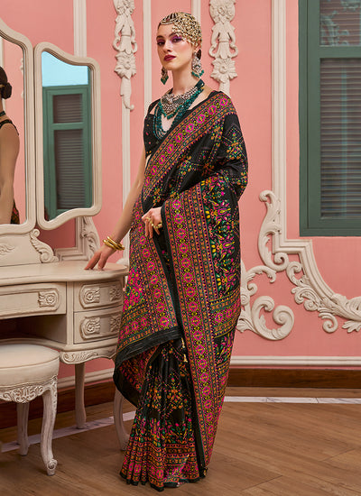 Black Kashmiri Banarasi Silk Saree