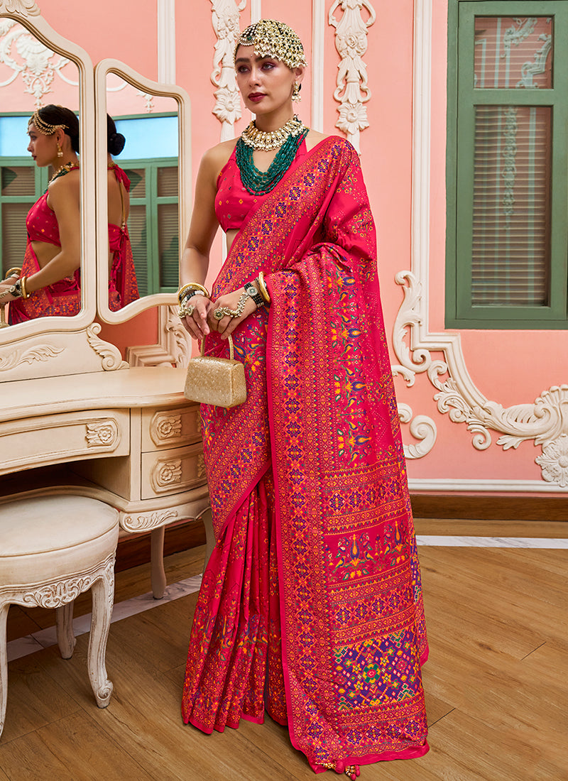 Red Kashmiri Banarasi Silk Saree