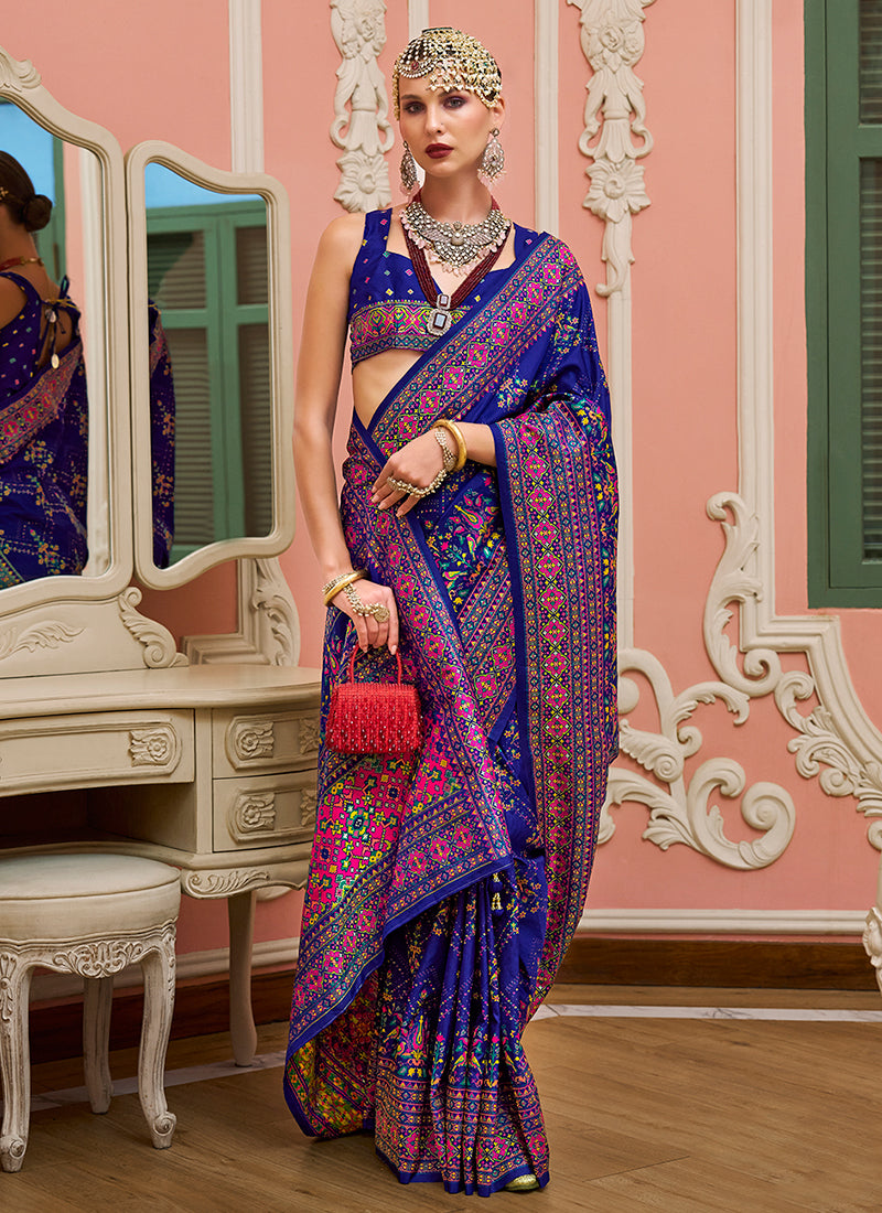 Dark Blue Kashmiri Banarasi Silk Saree
