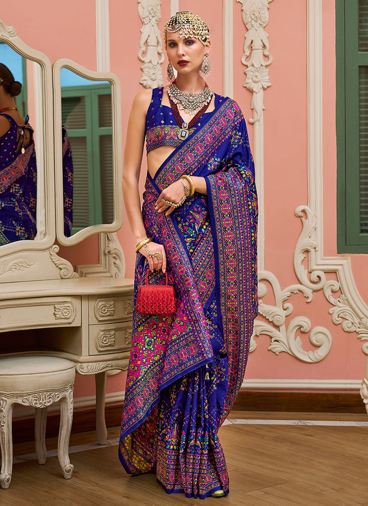 Dark Blue Kashmiri Banarasi Silk Saree