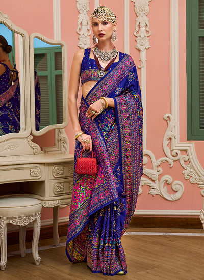 Dark Blue Kashmiri Banarasi Silk Saree