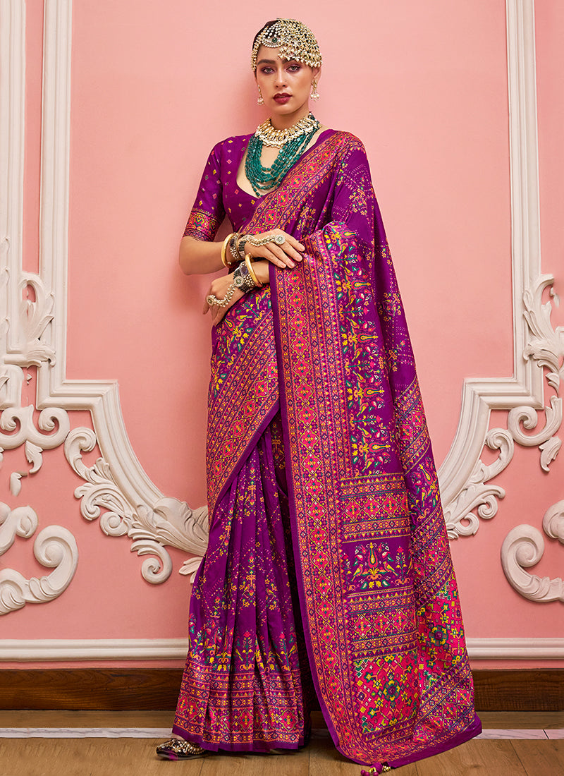 Purple Kashmiri Banarasi Silk Saree