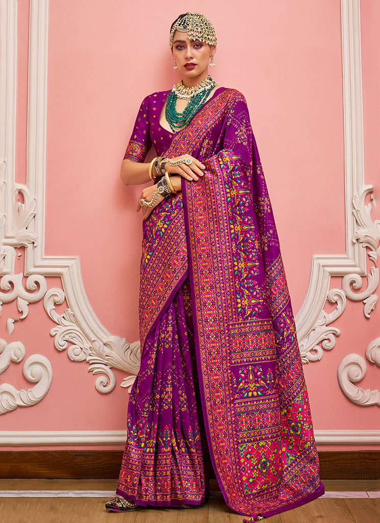 Purple Kashmiri Banarasi Silk Saree
