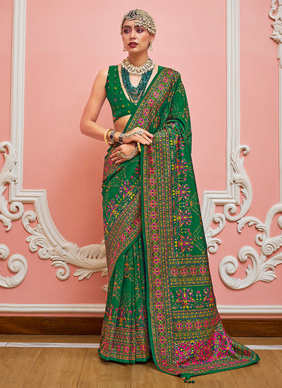 Green Kashmiri Banarasi Silk Saree