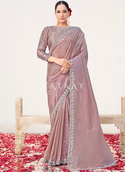 Mauve Purple Embroidered Wedding Saree