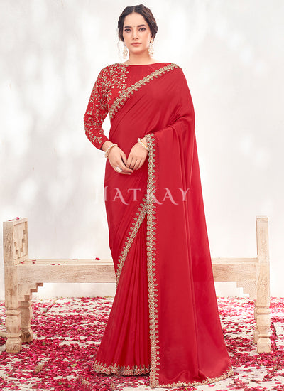 Bridal Red Embroidered Wedding Saree