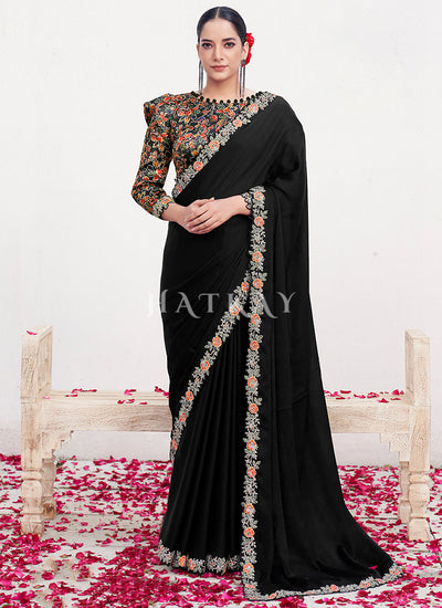 Black Embroidered Wedding Saree