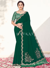 Dark Green Embroidered Wedding Saree
