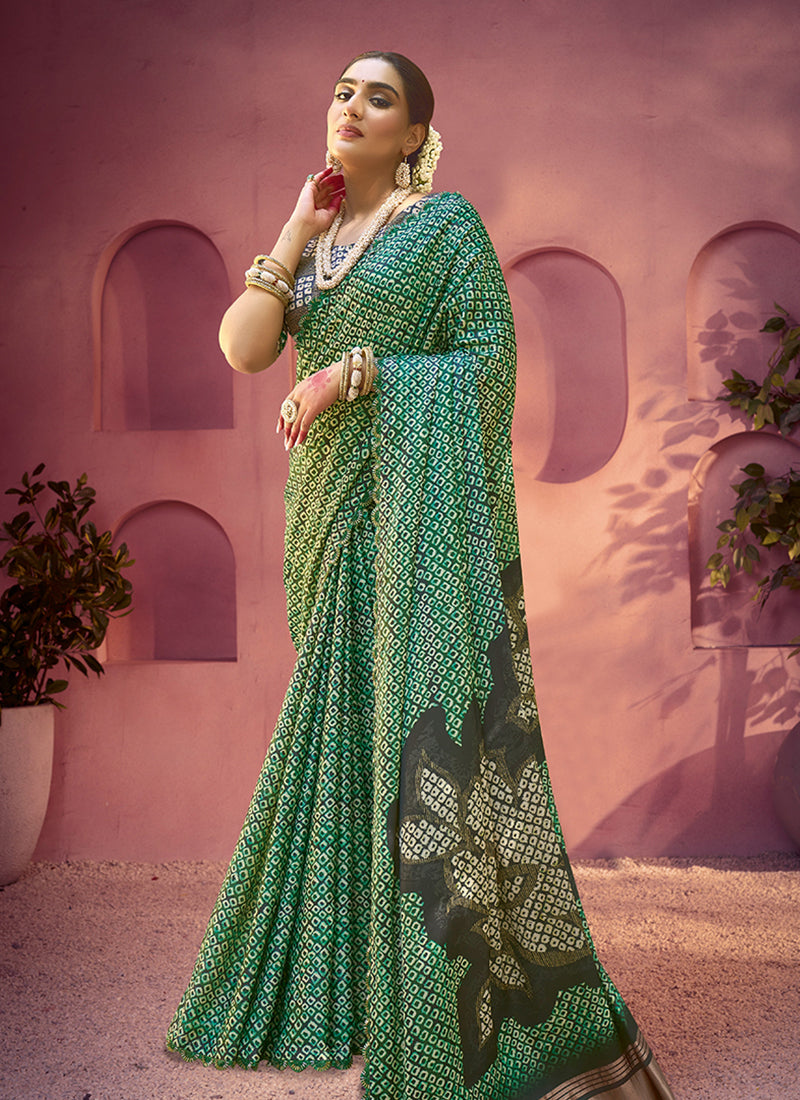 Green Embroidery Gajji Silk Saree