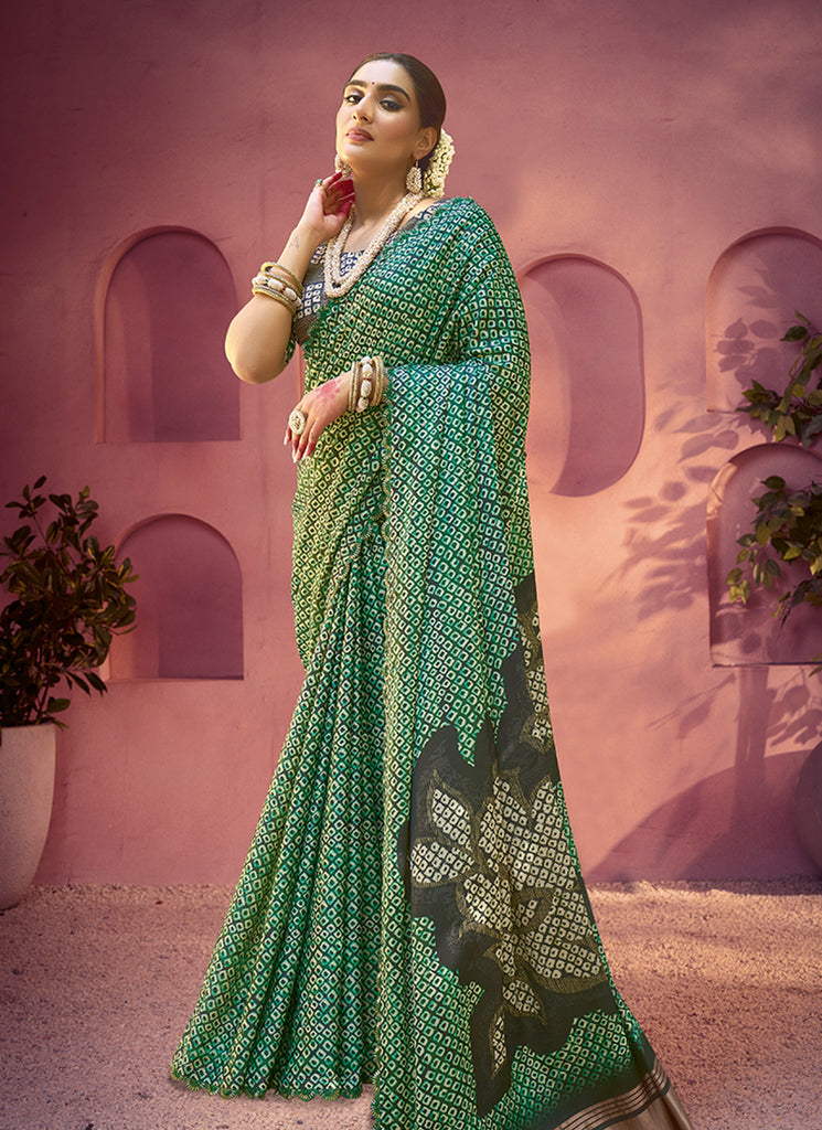 Green Embroidery Gajji Silk Saree