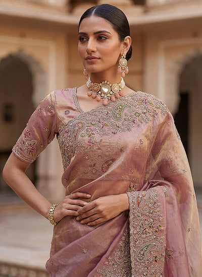 Blush Pink Embroidered Wedding Silk Saree