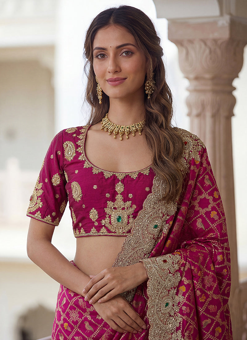 Buy Rani Pink Saree In USA