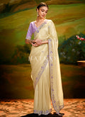 Yellow And Lavender Embroidery Wedding Silk Saree
