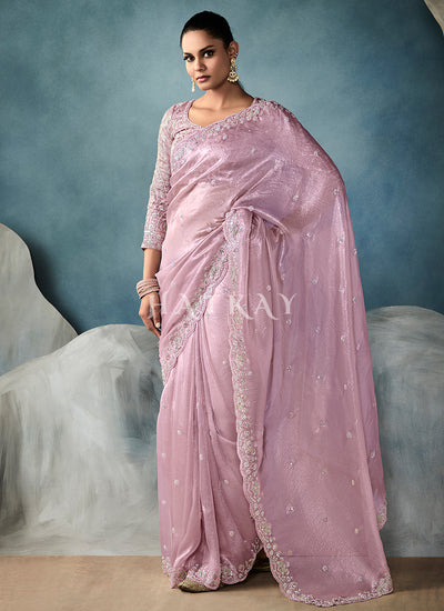 Blush Pink Embroidery Silk Saree
