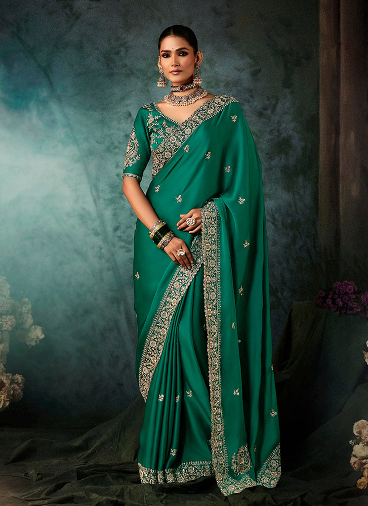 Green Handwork Embroidery Bridal Saree
