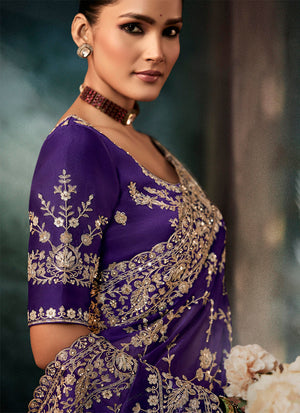 Amethyst Purple Handwork Embroidery Bridal Saree